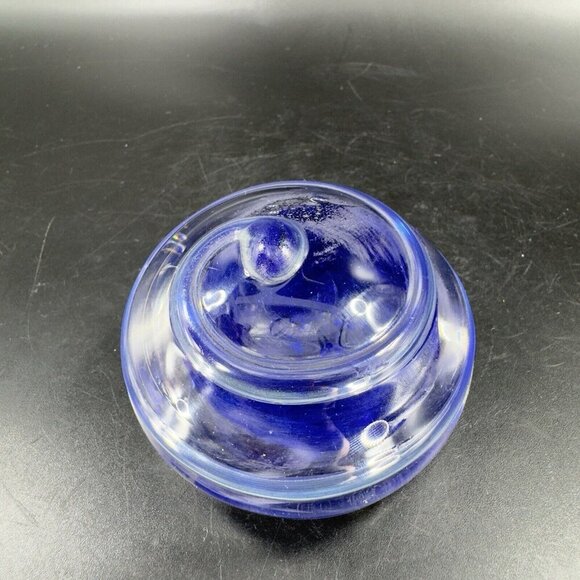 Hand Blown Studio Glass Paperweight Figurine Cobalt Blue Swirl Clear Edges VTG - Picture 15 of 16